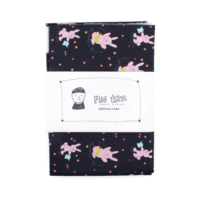 生地 FiN tex-フィンテックス- エプロンうさぎ 約140cm幅×50cmカット(OKF-031) 3BK.ブラック 09Ae06_